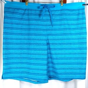 OP‎ Ocean Pacific Swim Trunks Mens Sz 3XL Black Turq Stripe Hawaiian Ocean Lined